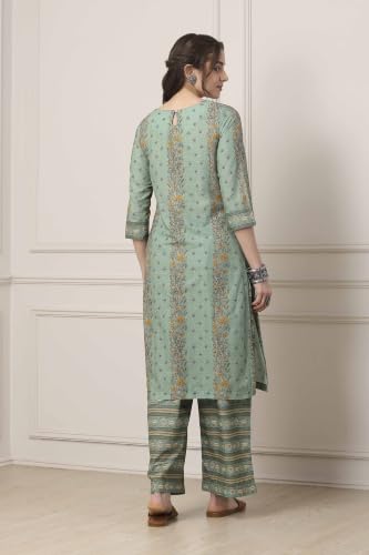 BIBA WOMEN PRINTED NARROW SALWAR KURTA DUPATTA(SKD7519E_SAGE GREEN_36)