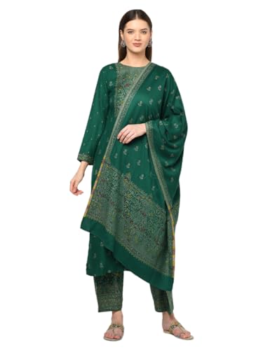 AFSA Women Winter Acro Wool Woven Suit With Stole Unstitched Dress Material For Winter Wear