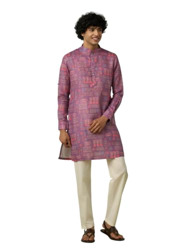 DIWAS BY MANYAVAR Men's Cotton Blend Tribal Prints Kurta Set (Lilac,L)