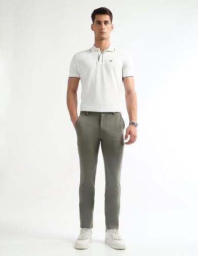 Arrow Sport Men's Solid Super Slim Fit Trousers (ASAKTR2401_Olive_38)