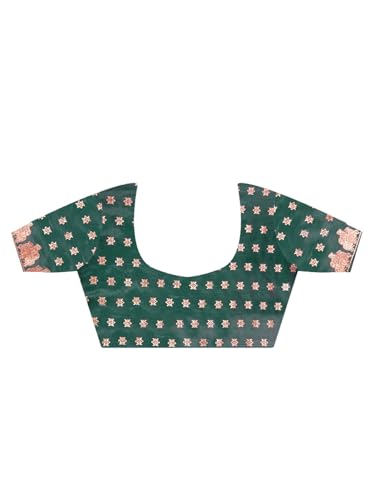 AKHILAM Women's Green Satin Silk Ethnic Motif Printed Saree With Unstitched Blouse (KNTHKLP397005_RJ)