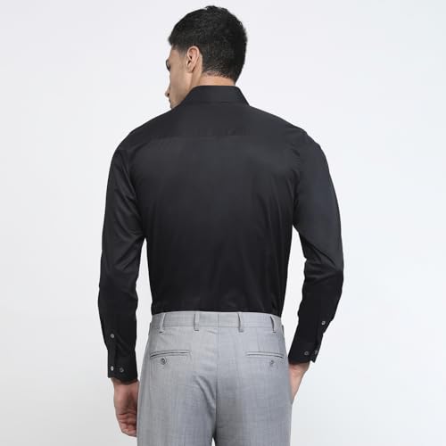 Raymond Men Regular Fit Embroidery Pattern Pure Cotton Cut Away Collar Full Sleeve Tail Bottom Hem Ceremonial Shirt Black