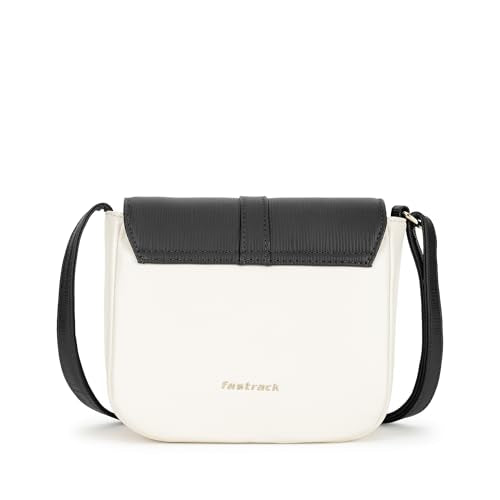 Fastrack RufflePlay Black Sling | Faux-Leather Women’s Handbag | Textured Flap Sling with Button Closure & Adjustable Strap