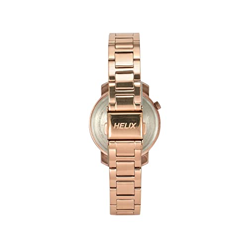 Helix by Timex Analog Watch for Women with Silver Round Dial & Rose Gold Stainless Steel Bracelet Band Water Resistant Women's Wrist Watches - TW032HL34