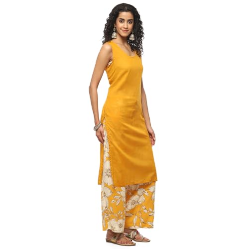 BIBA Women Polyester Printed Suit Set (Yellow)