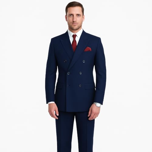 RISANI Men's 2 Piece Double Breasted Suit (Blue) (Numeric_42)