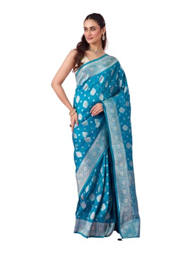 MOHEY Women's Art Silk Woven Saree with Blouse Piece (Teal Blue)