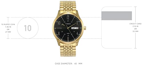 TIMEX Classics Analog Watch for man with Black Round Dial & Gold Stainless Steel Bracelet Band Water Resistant Men's Wrist Watches - TW0TG6504