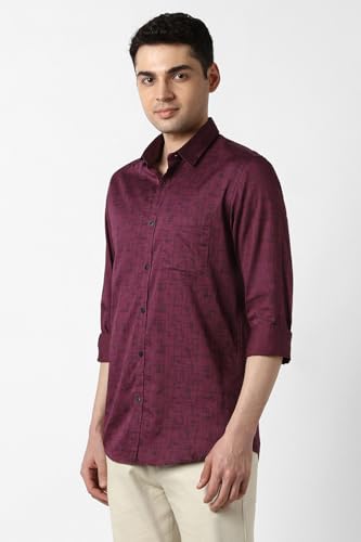 Men Maroon Slim Fit Print Full Sleeves Casual Shirt