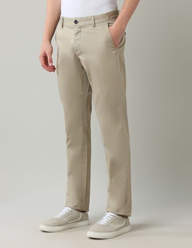 Arrow Men's Printed Slim Fit Acrylic Casual Trouser Beige