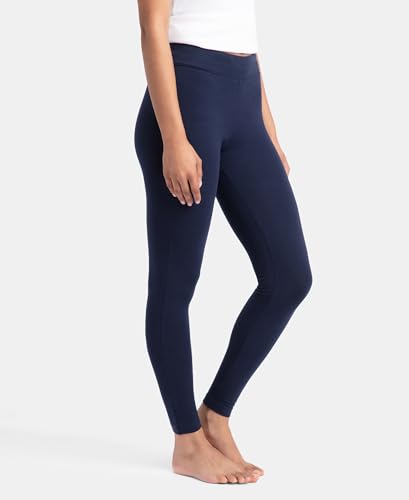 Jockey Women's Super Combed Cotton Elastane Stretch Yoga Pant with Side Zipper Pockets & Drawstring Closure_Style_AA01_Navy Blazer_M