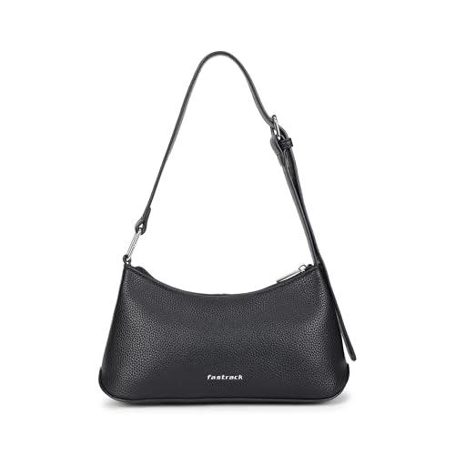 Fastrack Buckle Up Black Shoulder Bag | Faux Leather bag with Front Buckle Accent | Zip Closure Shoulder Bag with Adjustable Strap & Spacious Compartment with Organizer Pockets