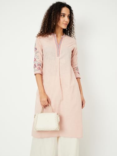 Max Women Cotton Blend Regular Fit Regular Kurta (NAWWSP25ZU_Peach Large)