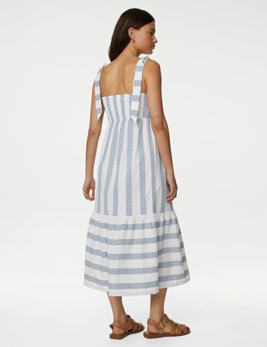 Cotton Rich Striped Midaxi Tiered Dress T527953BLUE MIX (L)