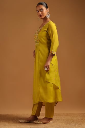 Soch Womens Light Green Mul Chanderi Geometric Salwar Suit With Machine Embroidery and Bead Details