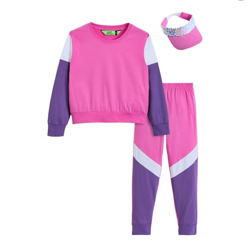 Hopscotch Girls Pink Full Sleeves 2-Pc Colourblock Cotton Jogger Set For Age (4-5 Years)