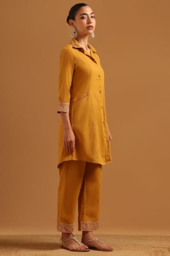 Soch Womens Mustard Cotton Sequence-Work Co-Ords Set