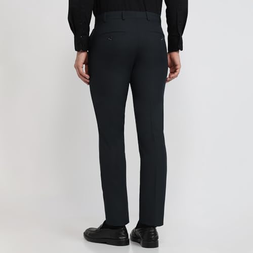 Raymond Men Slim Fit Solid Pattern Polyester Blend Flat Front Formal Trouser Dark Green