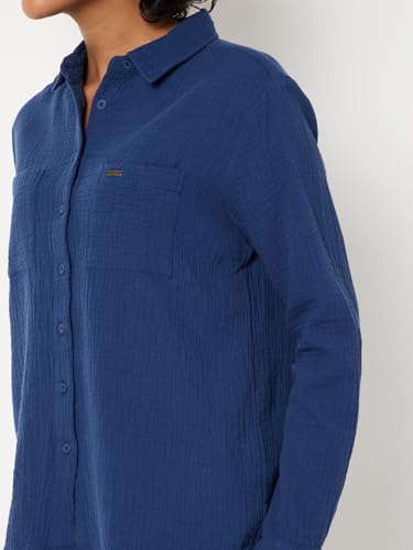 Max Women Textured Regular Fit Shirt (Blue_L)