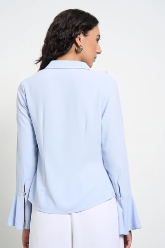 Annabelle by Pantaloons Women's Solid Regular Fit T-Shirt (SS25WWANTWV00056W57A167_Skyway