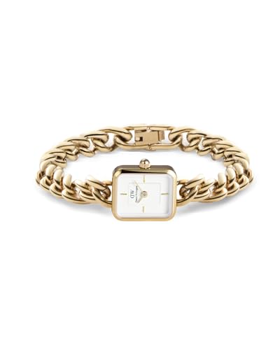 Daniel Wellington Jolie Analogue Watch for Women with White Rectangle Dial & Gold Stainless Steel Bracelet Band Water Resistant Women's Wrist Watches - DW00100836K