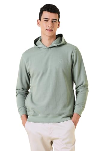 Men Green Hooded Neck Full Sleeves Casual Sweatshirt