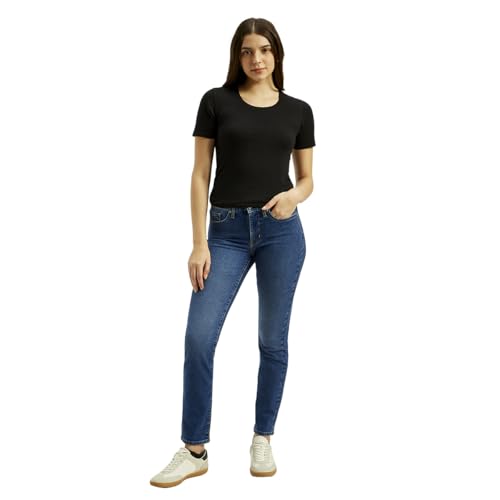 Levi's Women's Dark Blue Straight Fit Mid Rise Jeans