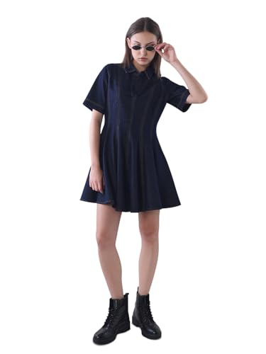 ONLY Women's Solid Fit and Flare Blue Dress