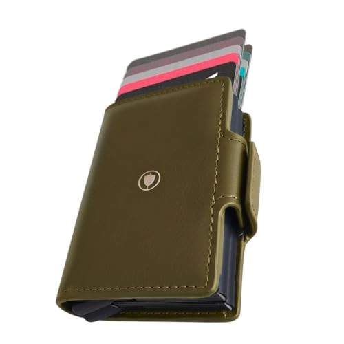 Bracevor Leather Wallet with Dual Popup Cardholders for Men Women - Dark Olive | 15-20 Cards | RFID Blocking| Magnetic Closure