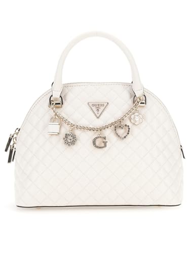 GUESS Off White Quilted Everlee Dome Satchel Bag