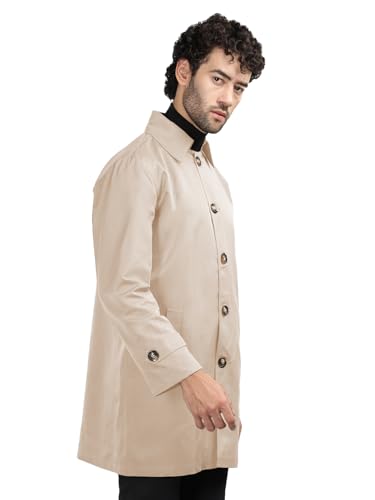 CHKOKKO Winter Wear Single Breasted Notch Lapel Tweed Pea Trench Long Coat For Men Camel M