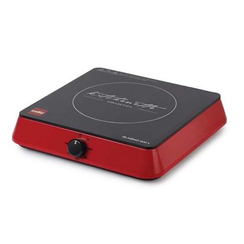Cello Induction Cooker Blazing 600+ | 1800 Watt Induction Cooktop | 2-in-1 knob design with Grade Crystal Shiny Glass Plate | Compact and Portable | Multi-Purpose Use | Red