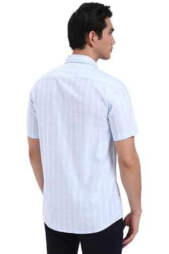 Peter England Men Light Blue Slim Fit Stripe Shirt