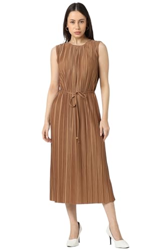 Van Heusen Women Brown Textured Calf-Length Casual Dress