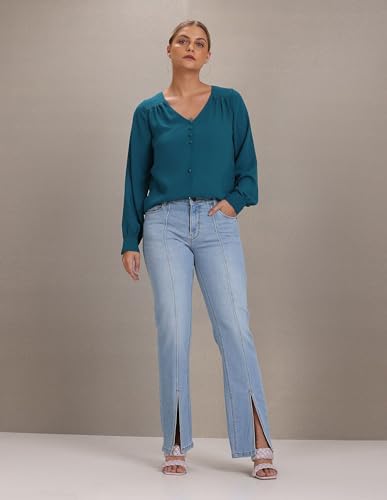 U.S. POLO ASSN. Women's High Rise Straight Jeans (UWAW22JN037_Blue_28)