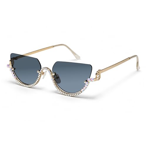 Luxury Rimless Cat Eye Sunglasses for Women | Premium UV Protected Fashion Sunglasses | Stylish Lightweight Designer Shades for Driving, Travel, Beach & Outdoor Wear (Black)