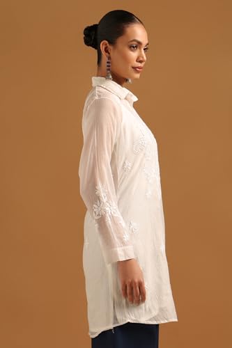 Soch Womens Off White Chanderi Floral Tunic with Thread Work