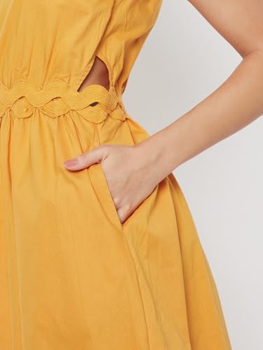 Max Women Midi Dress with Cut-Out Sides (Yellow_S)