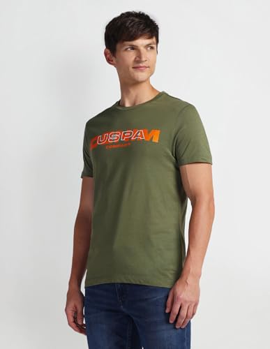 U.S. POLO ASSN. Mens Solid Half Sleeve Brand Carrier Round Neck T-Shirts (UDTSHS0897_Olive_L)