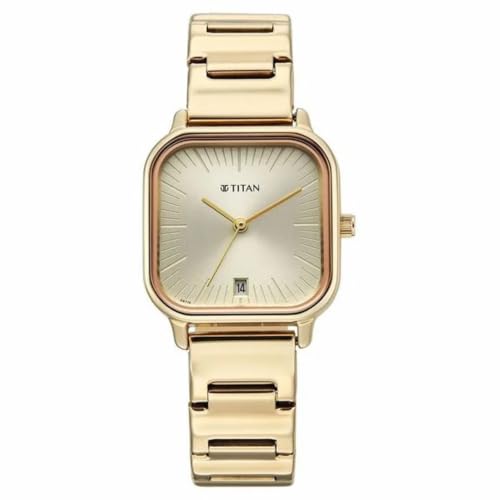 Titan Plain 3 Hands Work Wear Brown Round Dial Rose Gold Plating Stainless Steel Strap Womens Watch - 2786WM01