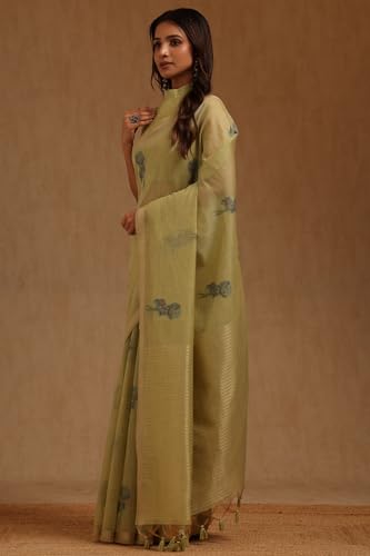 Soch Womens Light Green Chanderi Woven Design Saree