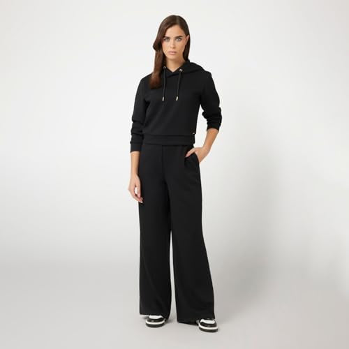GUESS Women Solid High-Rise Wide Leg Trousers Black