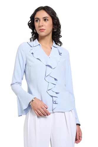 Annabelle by Pantaloons Women's Solid Regular Fit T-Shirt (SS25WWANTWV00056W57A167_Skyway