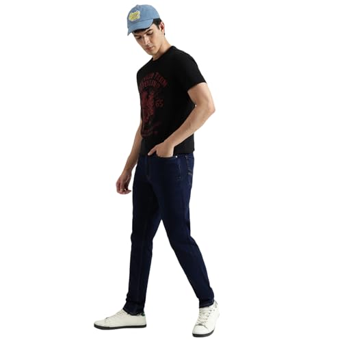 United Colors of Benetton Solid Slim Tapered Fit Lounge Jeans (Size : 34) - 25A4LOJE1325I901 Blue