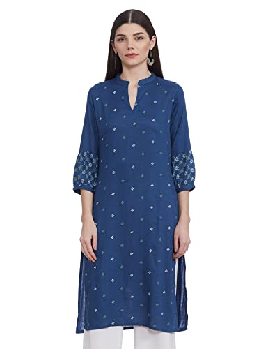 Max Women Printed Band Collar Kurta (DAWKSP22AL_Indigo_M)