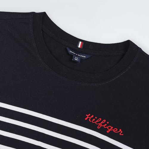 Tommy Hilfiger Cotton Navy Striped Round Neck Short Sleeves Women T-Shirt Dress (L)