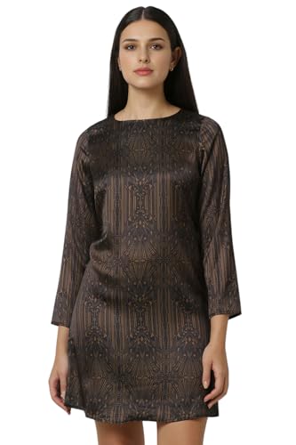 Van Heusen Women Black Print Thigh-Length Party Dress