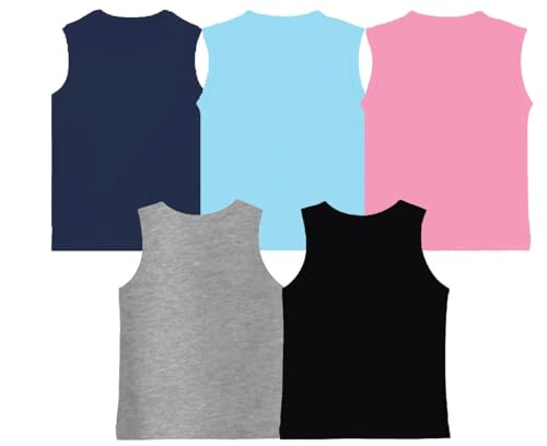 LENAM Stechable Cotton Soft Comfy Kids/Baby Tshirt with Multi Prints- 5pcs Combo - Breathable, Casual Crew Neck Tee for All Seasons (in, Age, 6 Months, 12 Months, Regular, Sleeveless)