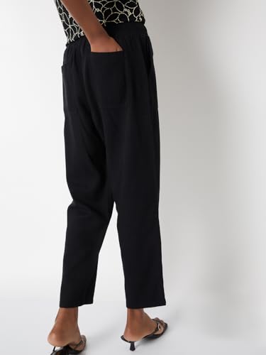 Max Women Textured Peg Trousers (Black_S)