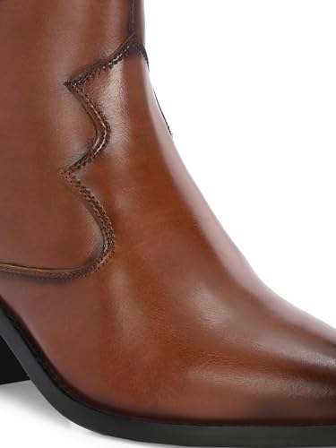 Delize Women Tan mid heel western boots 50405-37